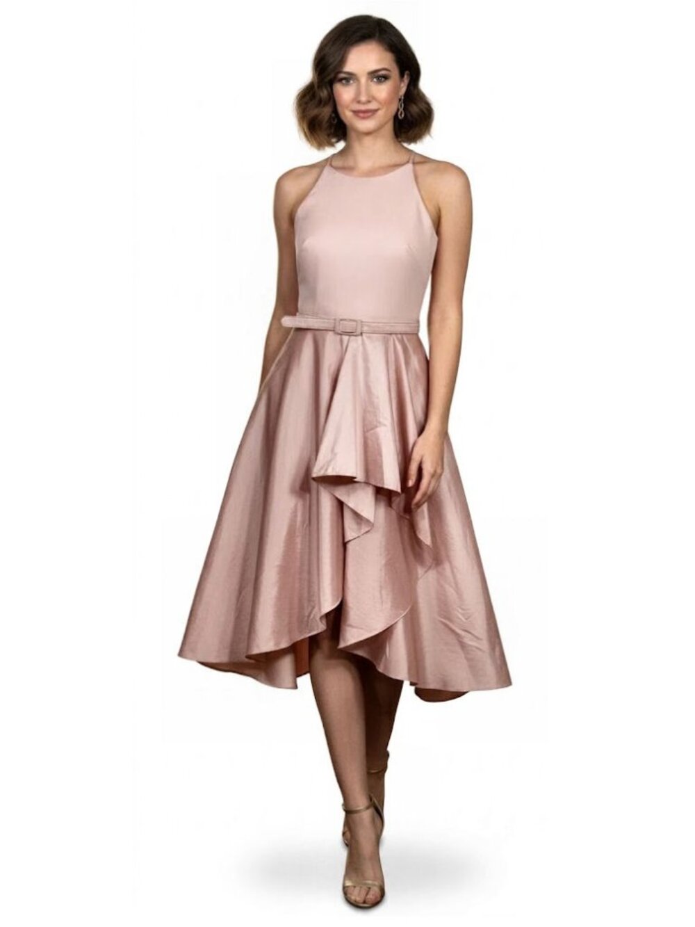 ELIZA J Asymmetrical Tea Length Dress, Pale Pink, Women's Size 8